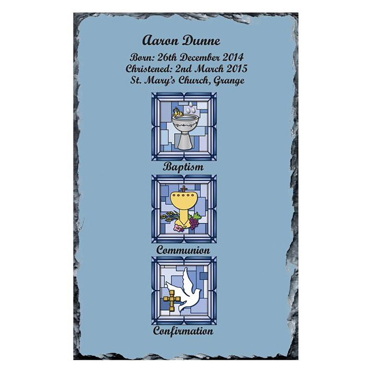 Personalised Boys Christening Candle - BCC Blue Cross Font & Dove