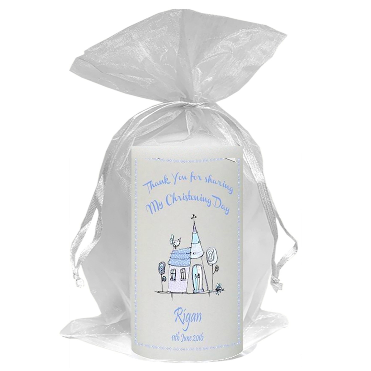 Personalised Boys Christening Candle - Church Blue