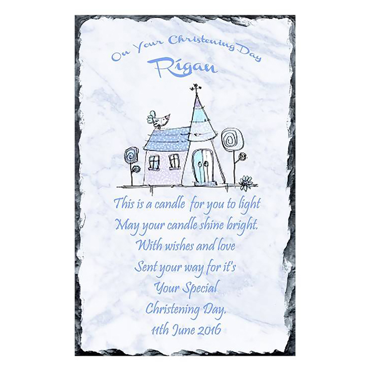 Personalised Boys Christening Candle - Church Blue