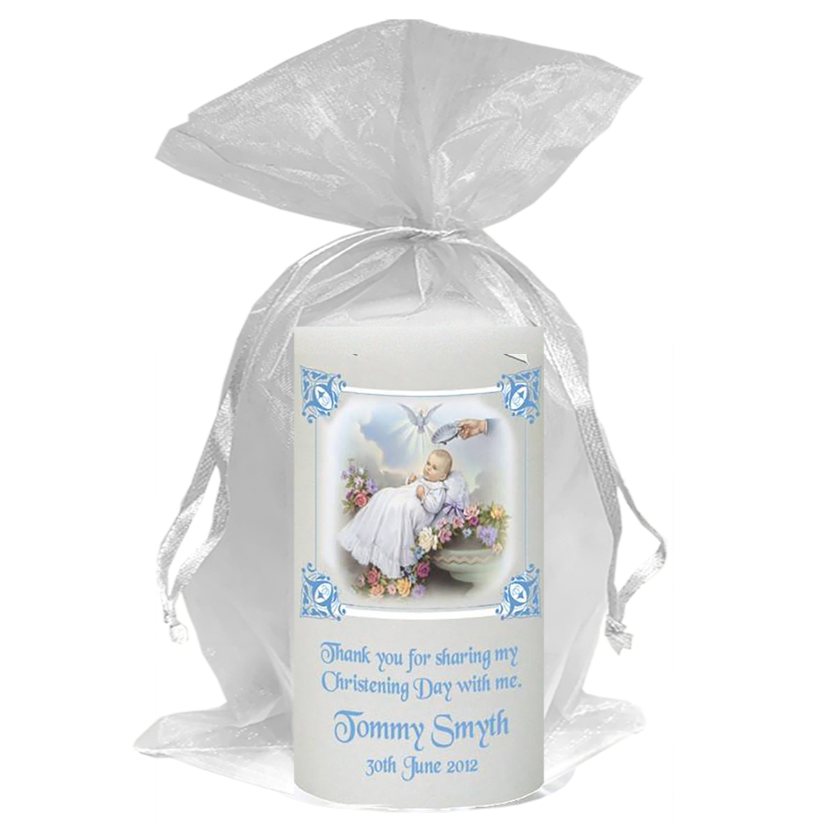 Personalised Boys Christening Candle - Traditional Blue
