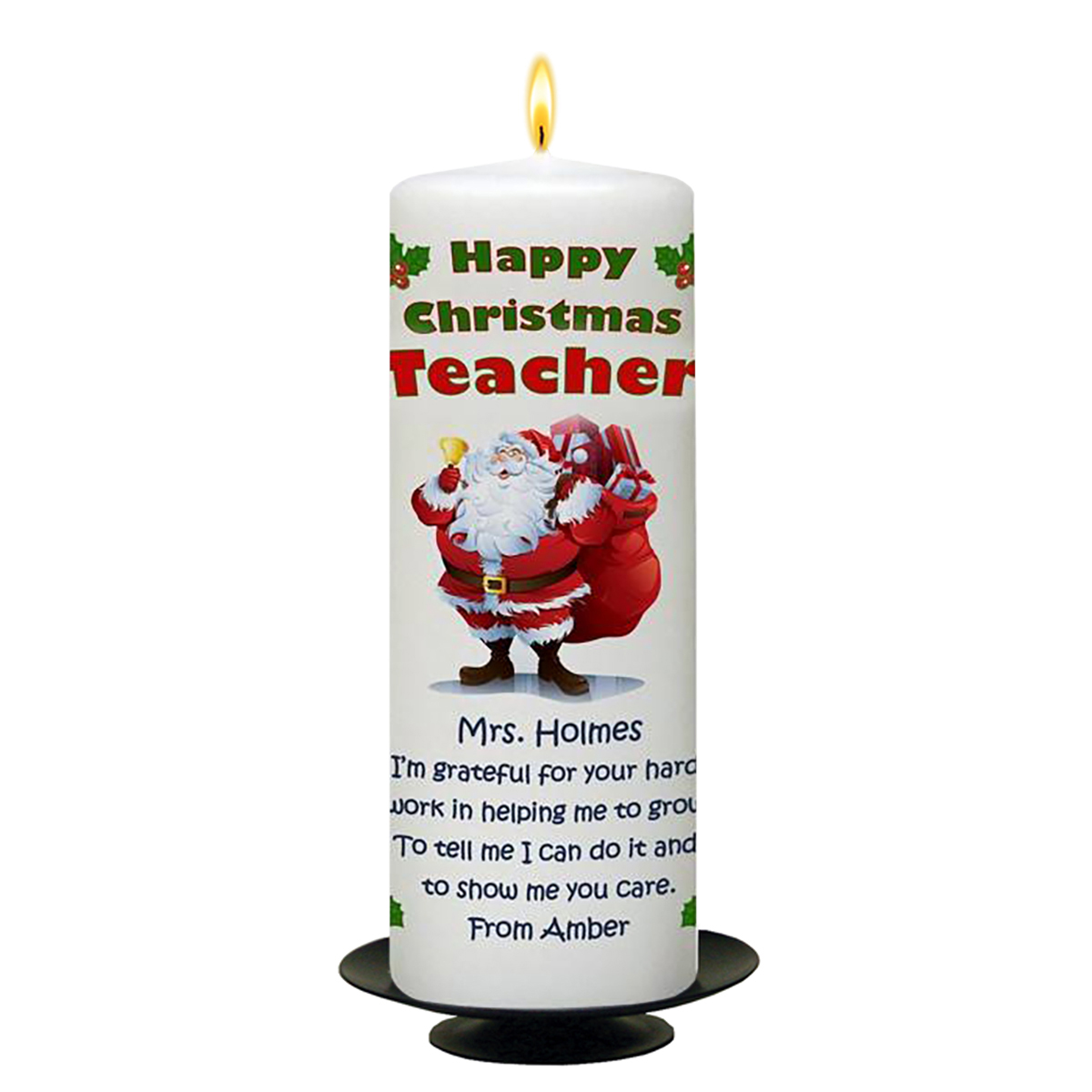 Personalised Christmas Teacher Candle Gift - Santa