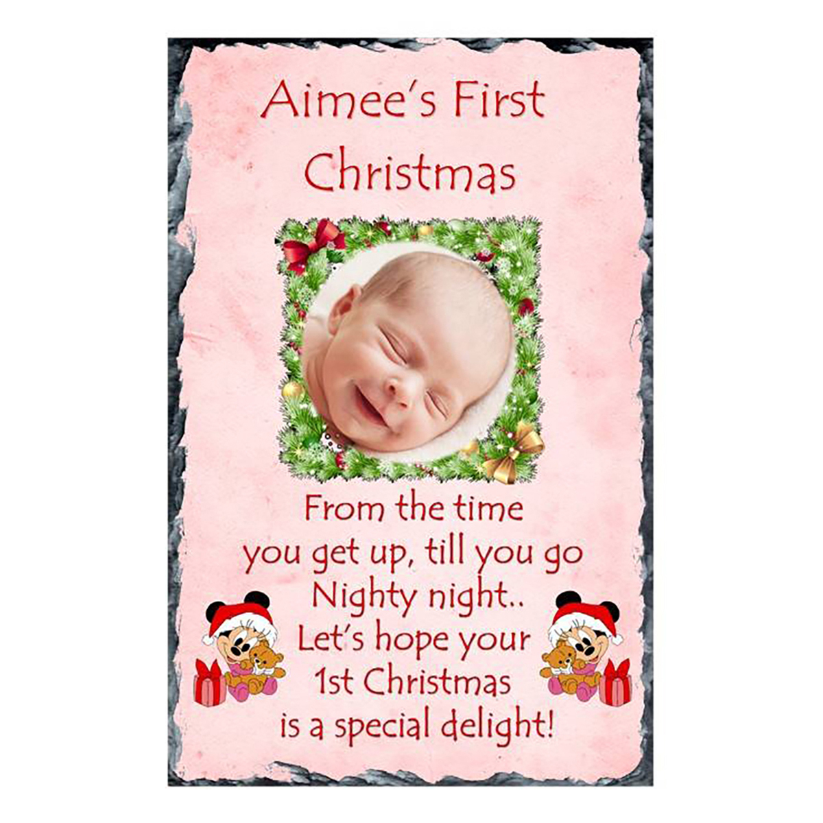 Babys First Christmas Slate - Minnie & Teddy with Photo
