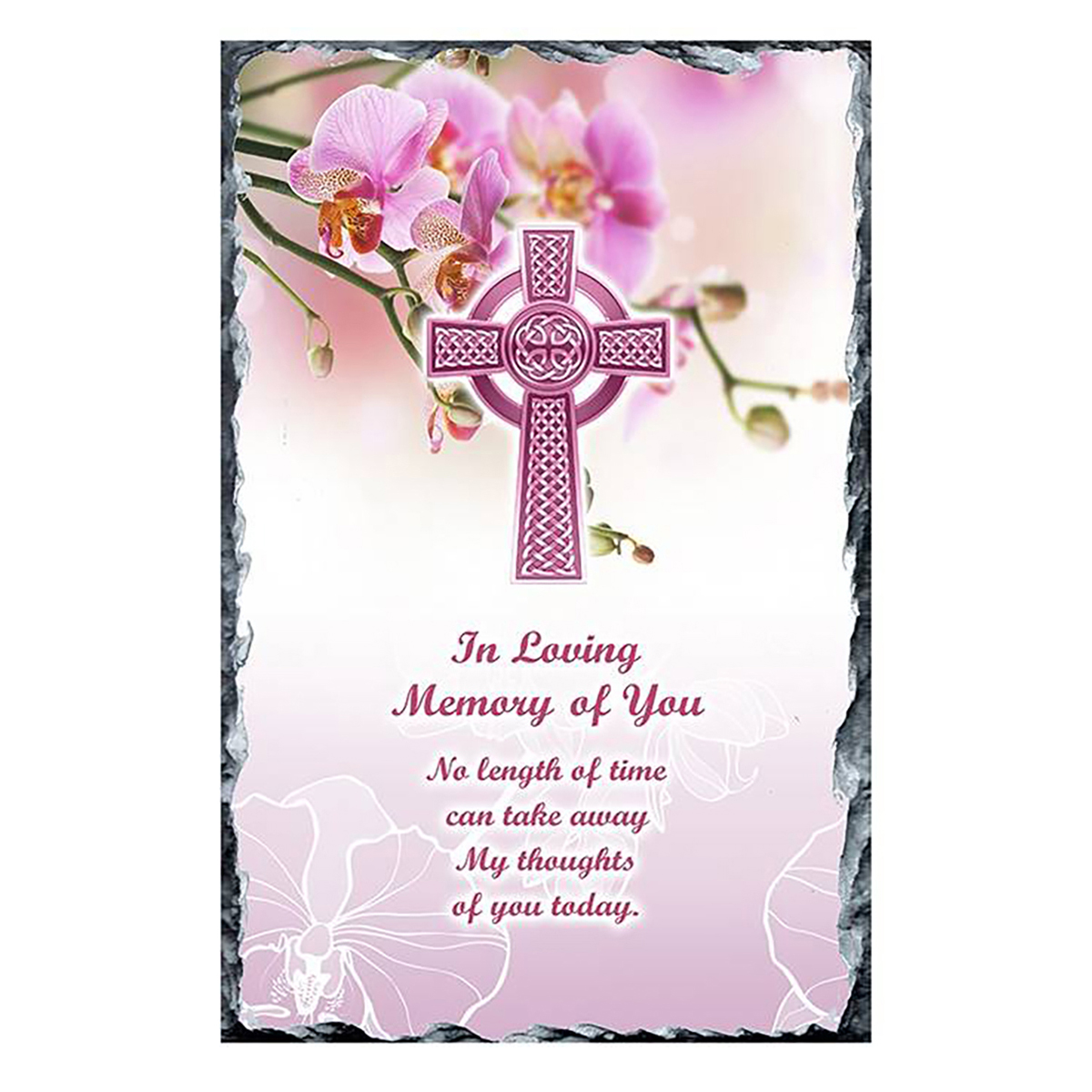 Personalsied Remembrance Slate - Celtic Cross & Pink Orchids