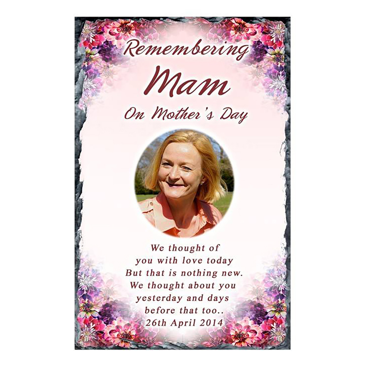 Personalised Mothers Day Remembrance Slate - Corner Flower with Photo