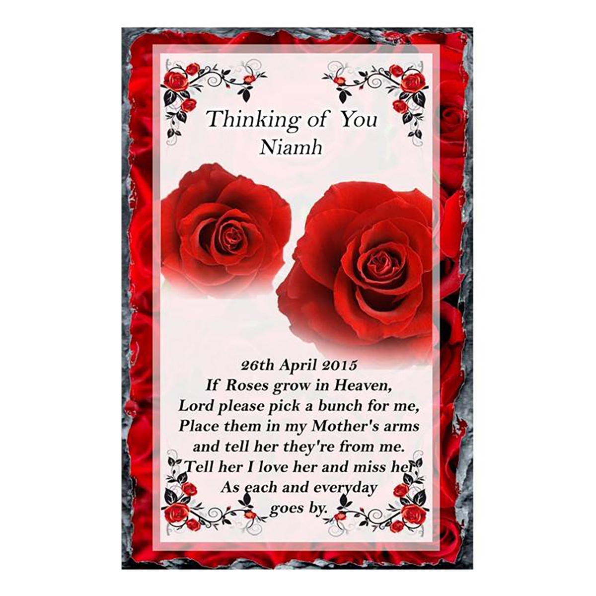 Personalsied Remembrance Slate - Red Rose in Heaven
