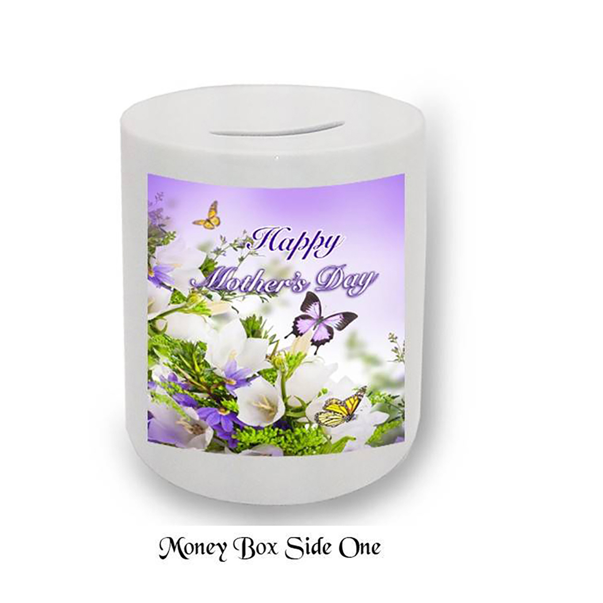 Personalised Mothers Day Money Box Gift - Purple & Yellow Butterflies