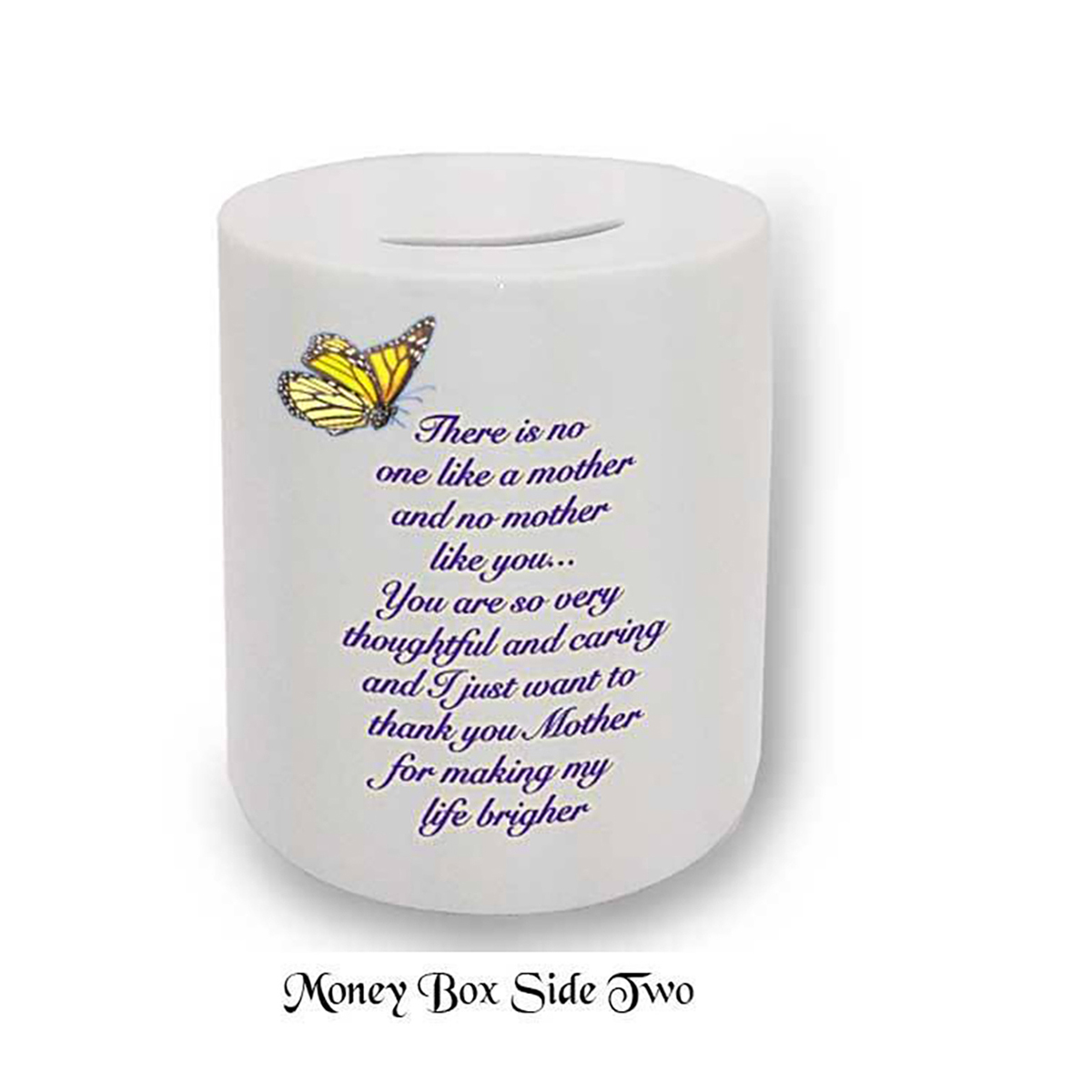 Personalised Mothers Day Money Box Gift - Purple & Yellow Butterflies