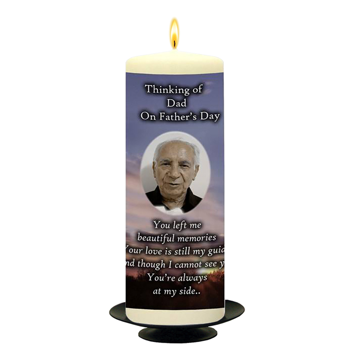 Personalised Remembrance Candle - Cross Sunset with Photo