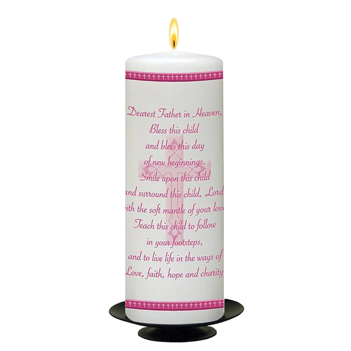 Personalised Girls Christening Candle - Modern Pink Cross