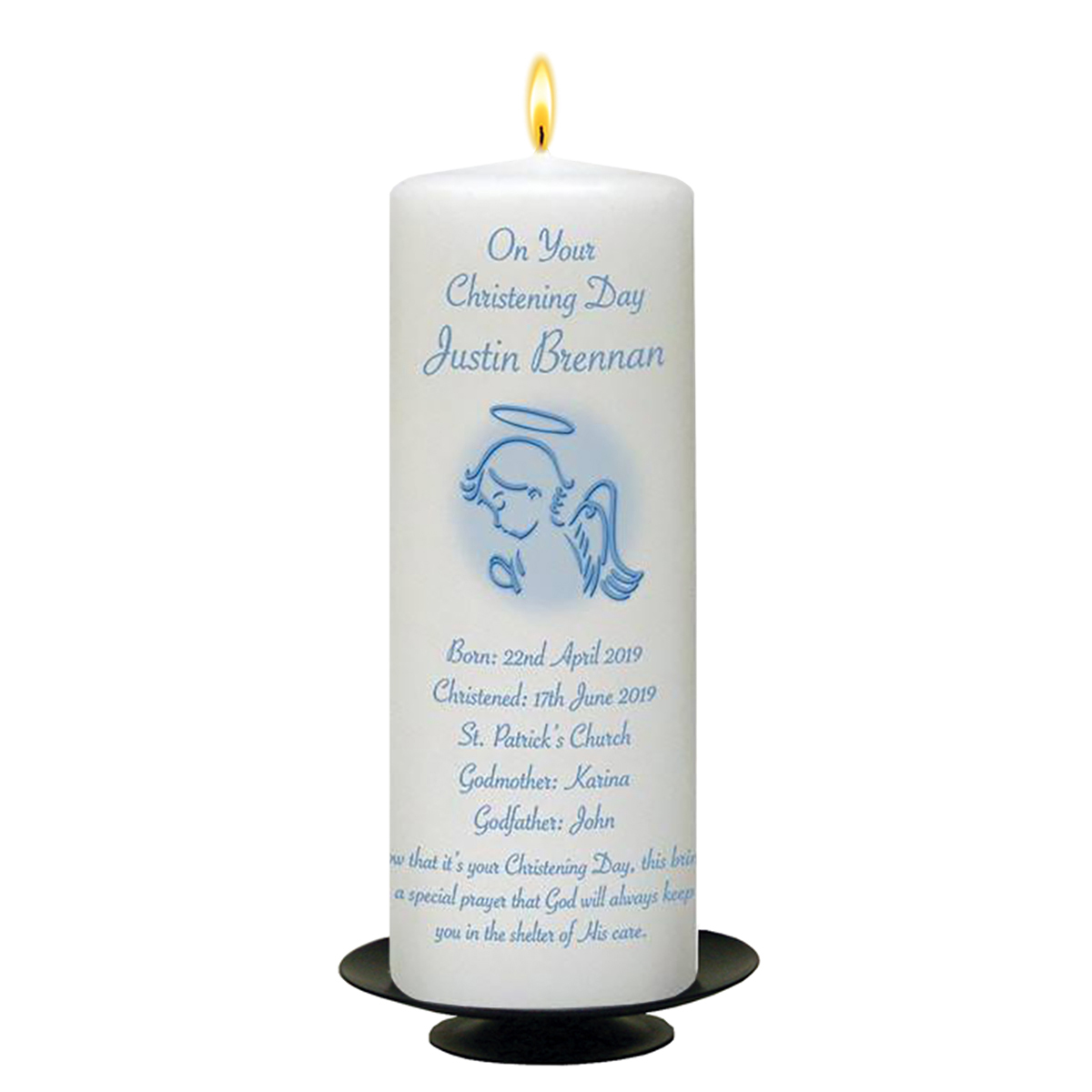 Personalised Boys Christening Candle - Christening Angel Blue