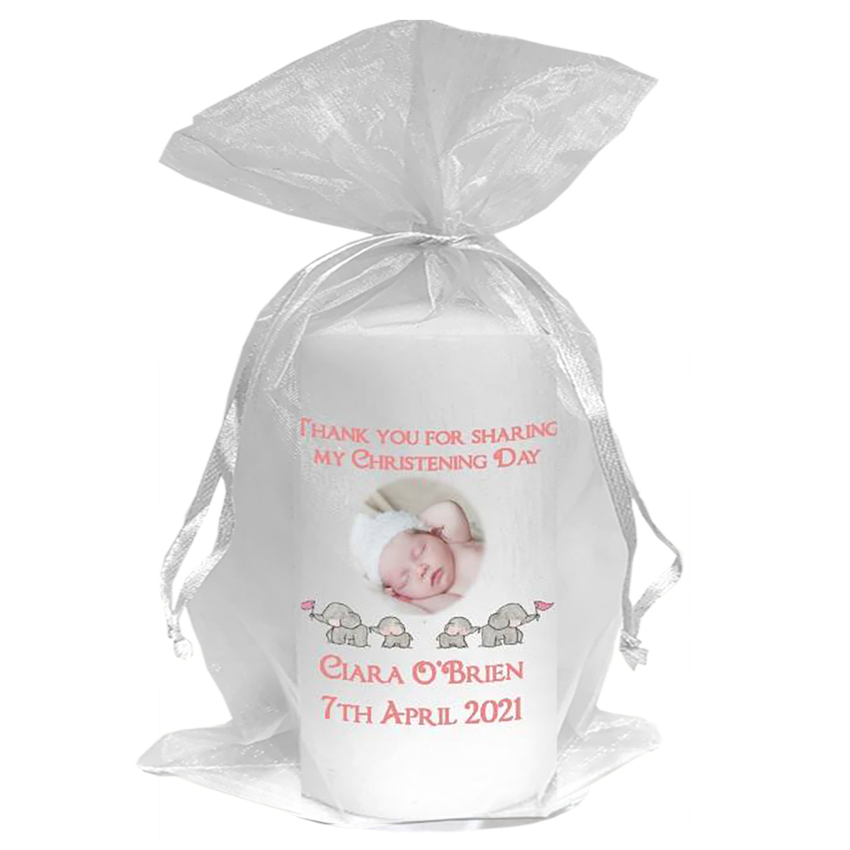 Thank you Christening Favour - Elephant Family Girl with Photo