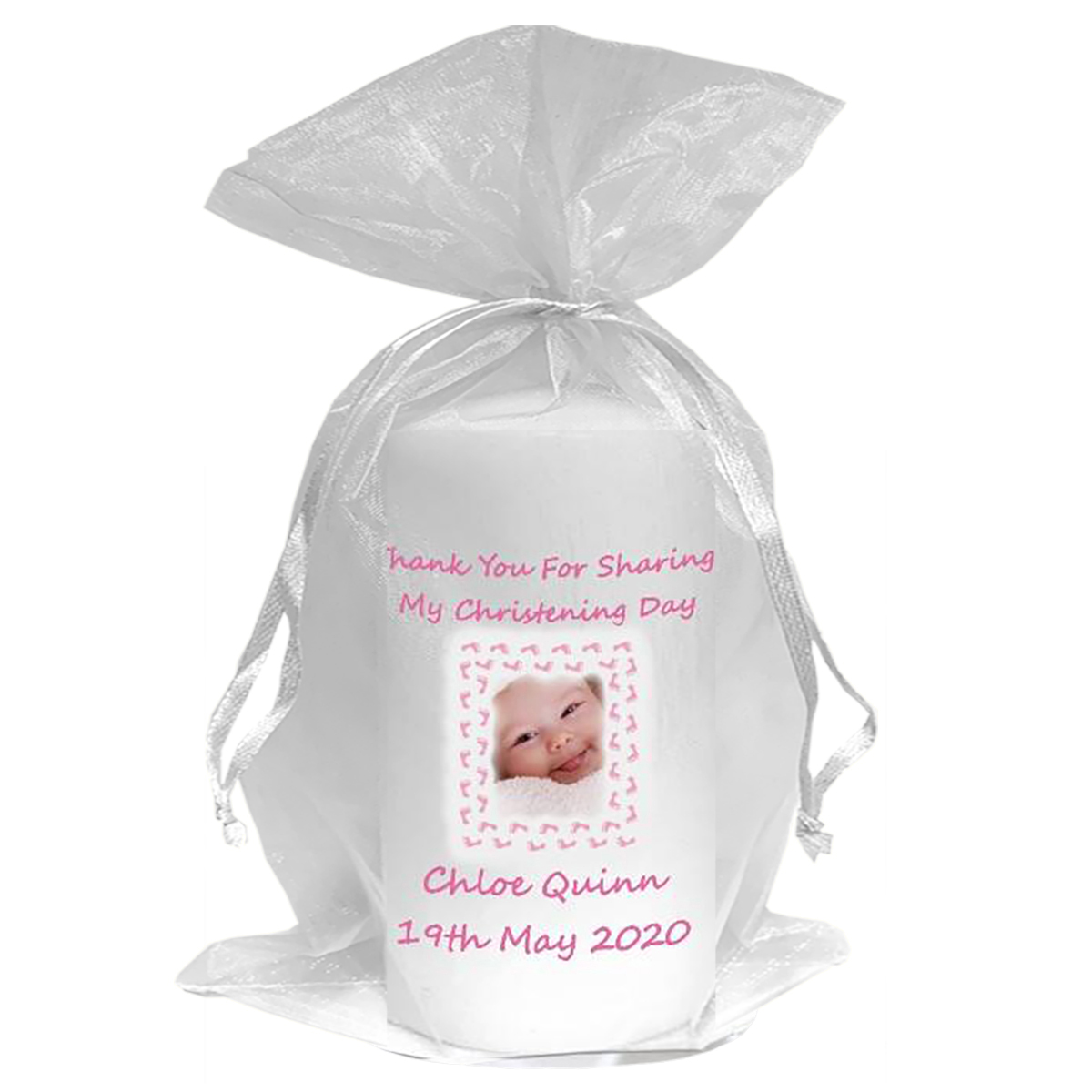 Thank you Christening Favour - Feet Pink Border & Frame with Photo