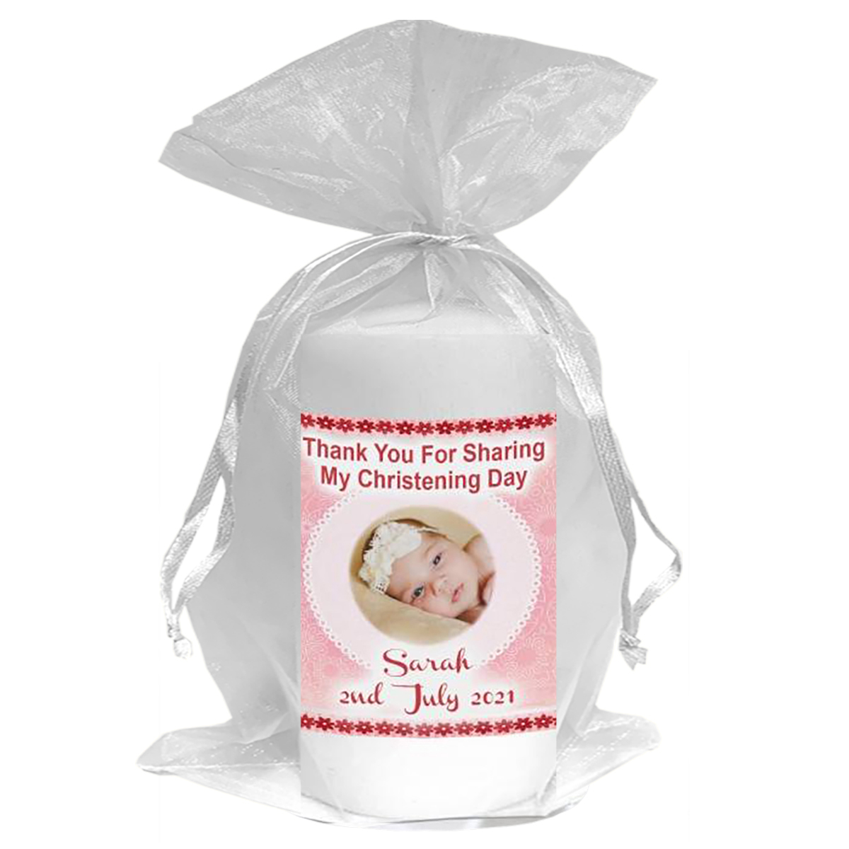 Thank you Christening Favour - Cuddles Pink with Photo