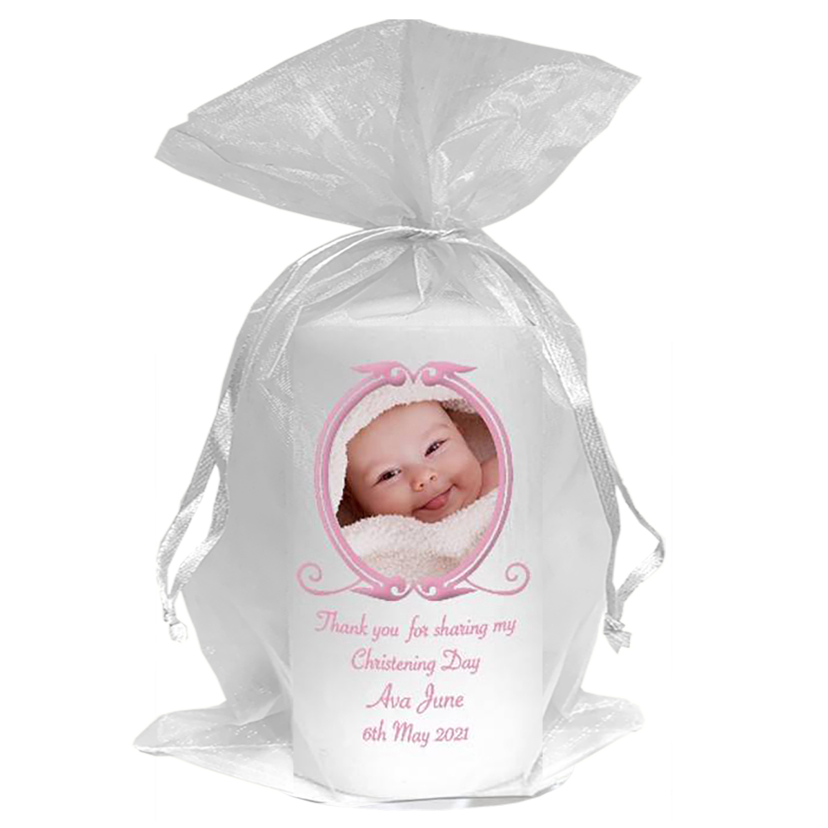 Thank you Christening Favour - Vintage Pink Frame & with Photo