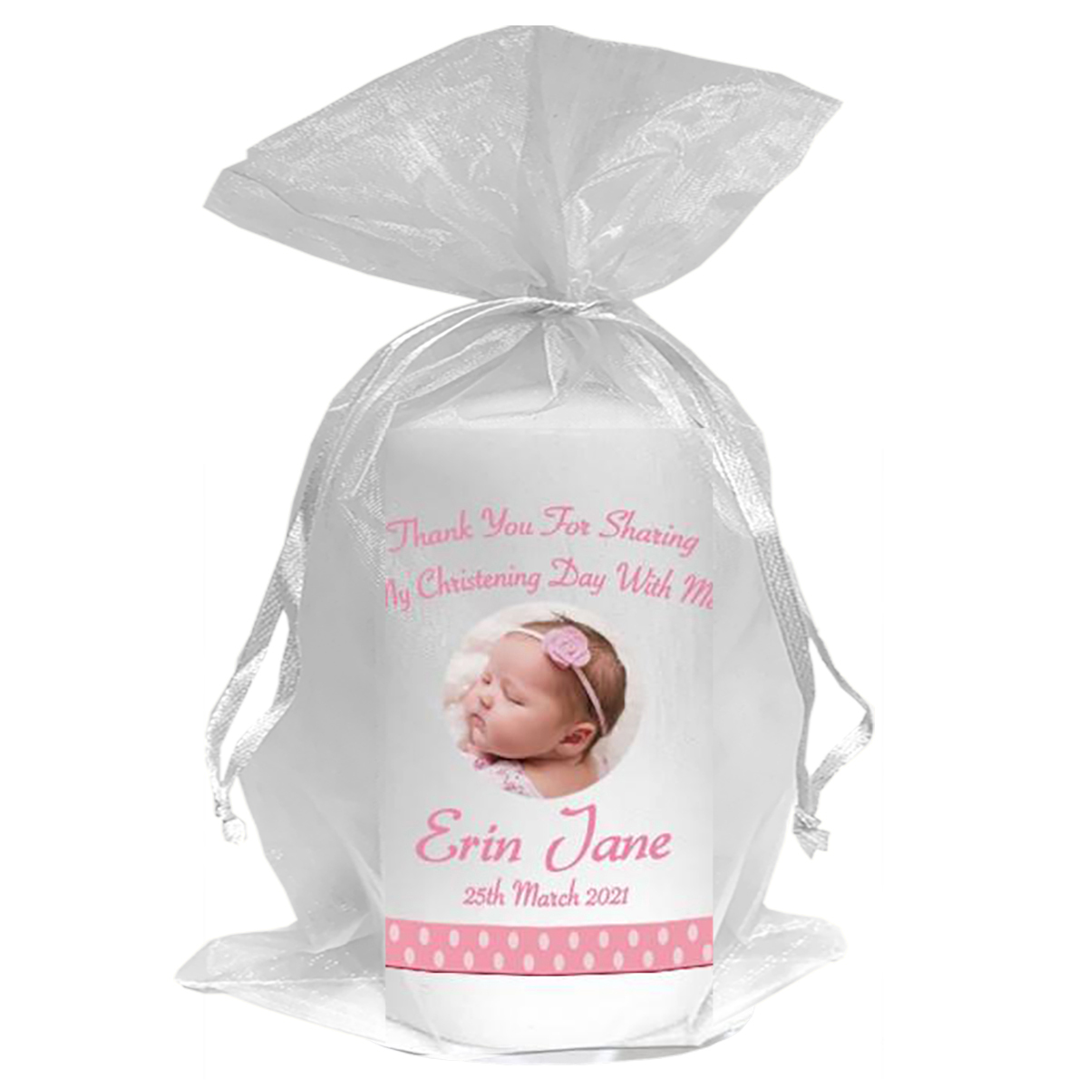 Thank you Christening Favour - Teddy & Bubbles Pink with Photo