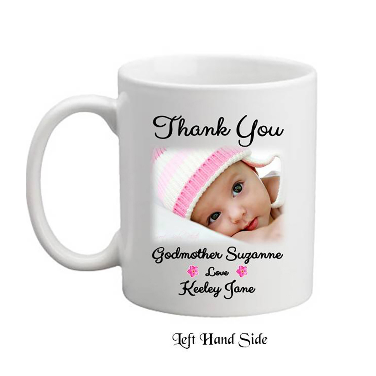 Personalised Godmother Mug Gift - Forget Me Knots Pink with Photo