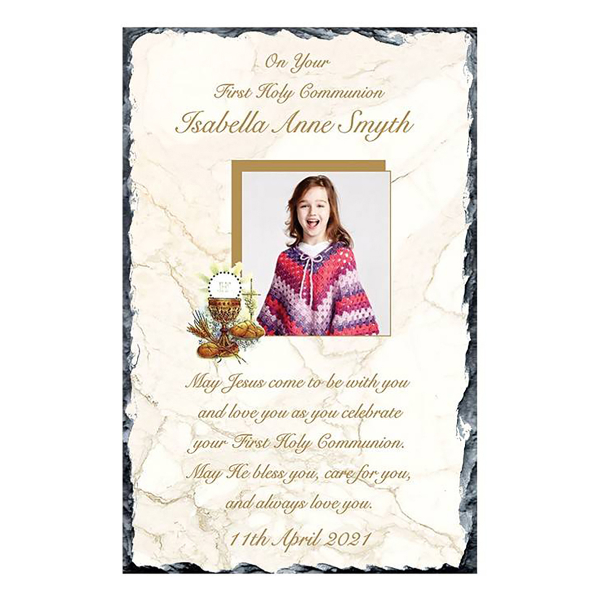 Personalised 1st Holy Communion Slate - Girl Chalice & Bible with Photo