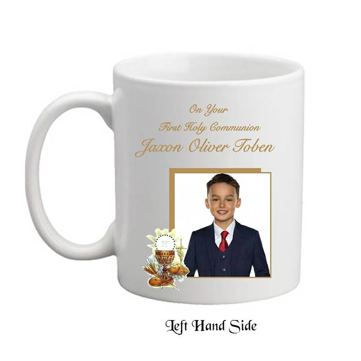 Personalised 1st Holy Communion Mug Gift - Boy Chalice & Bible with Photo