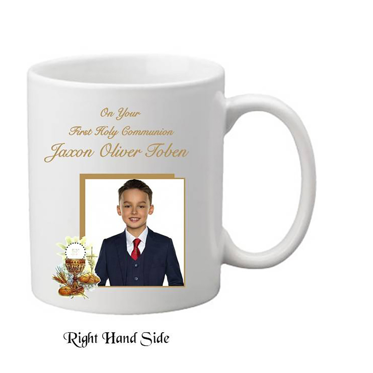 Personalised 1st Holy Communion Mug Gift - Boy Chalice & Bible with Photo