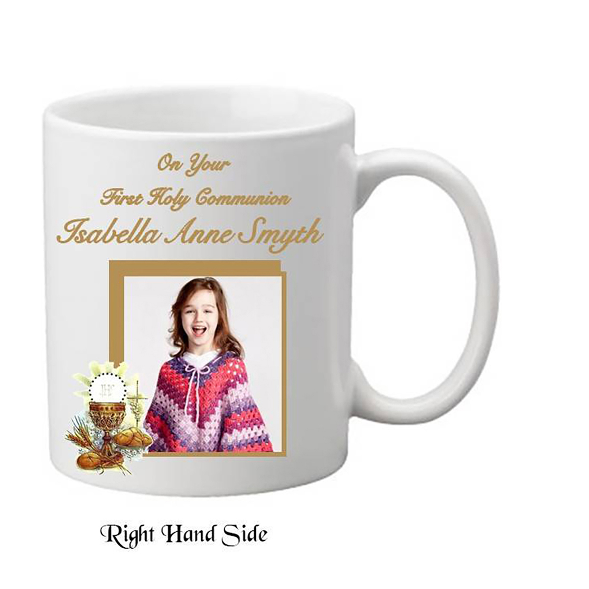 Personalised 1st Holy Communion Mug Gift - Girl Chalice & Bible with Photo