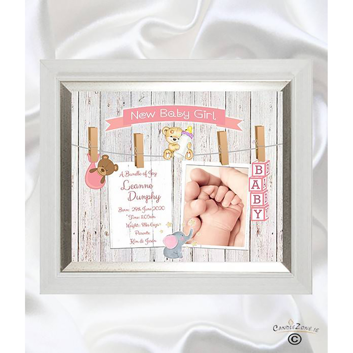 Personalised New Baby Candle Gift - Girl Toys & Pegs