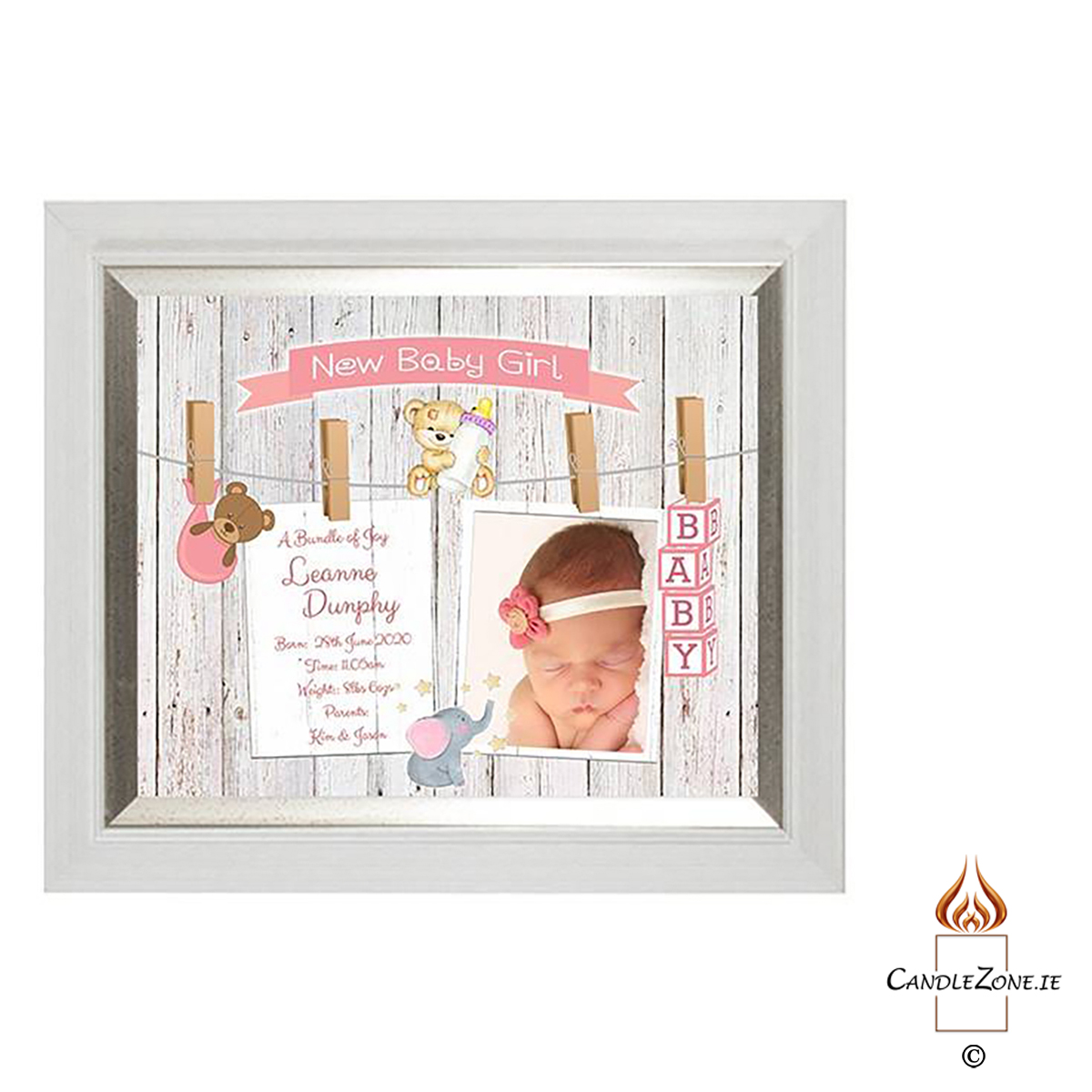 Personalised New Baby Mug Gift - Girl Toys & Pegs with Photo