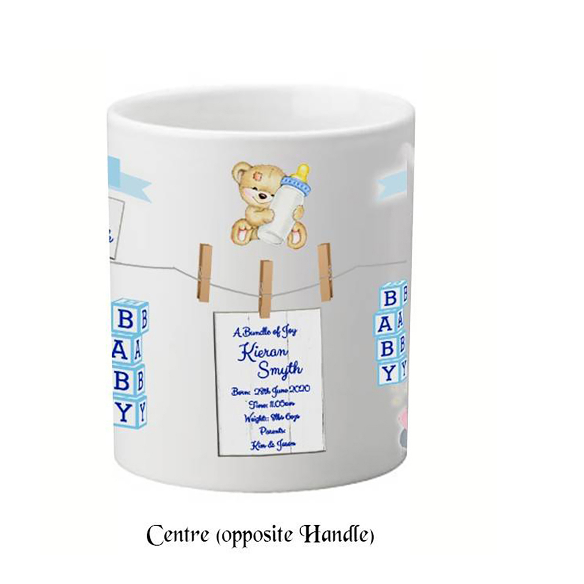 Personalised New Baby Money Box Gift - Boy Toys & Pegs with Photo