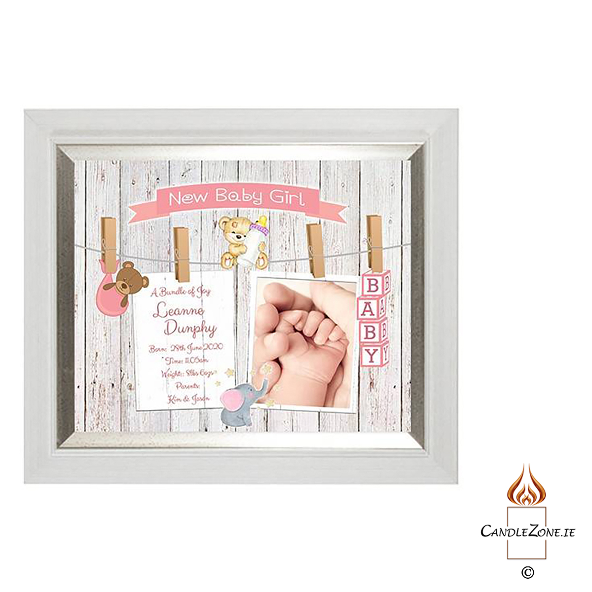 Personalised New Baby Money Box Gift - Girl & Hands Toys & Pegs