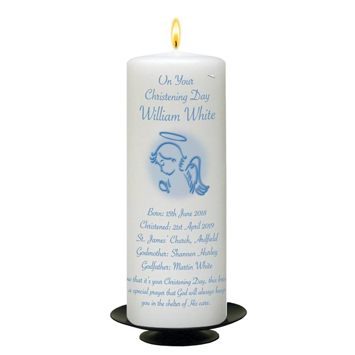 Personalised Boys Christening Candle - Christening Angel Blue