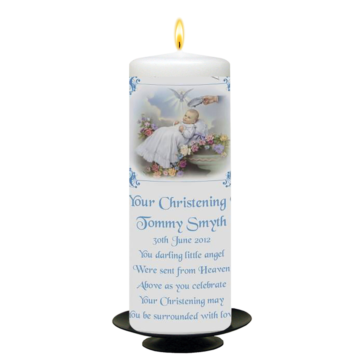 Personalised Boys Christening Candle - Traditional Blue