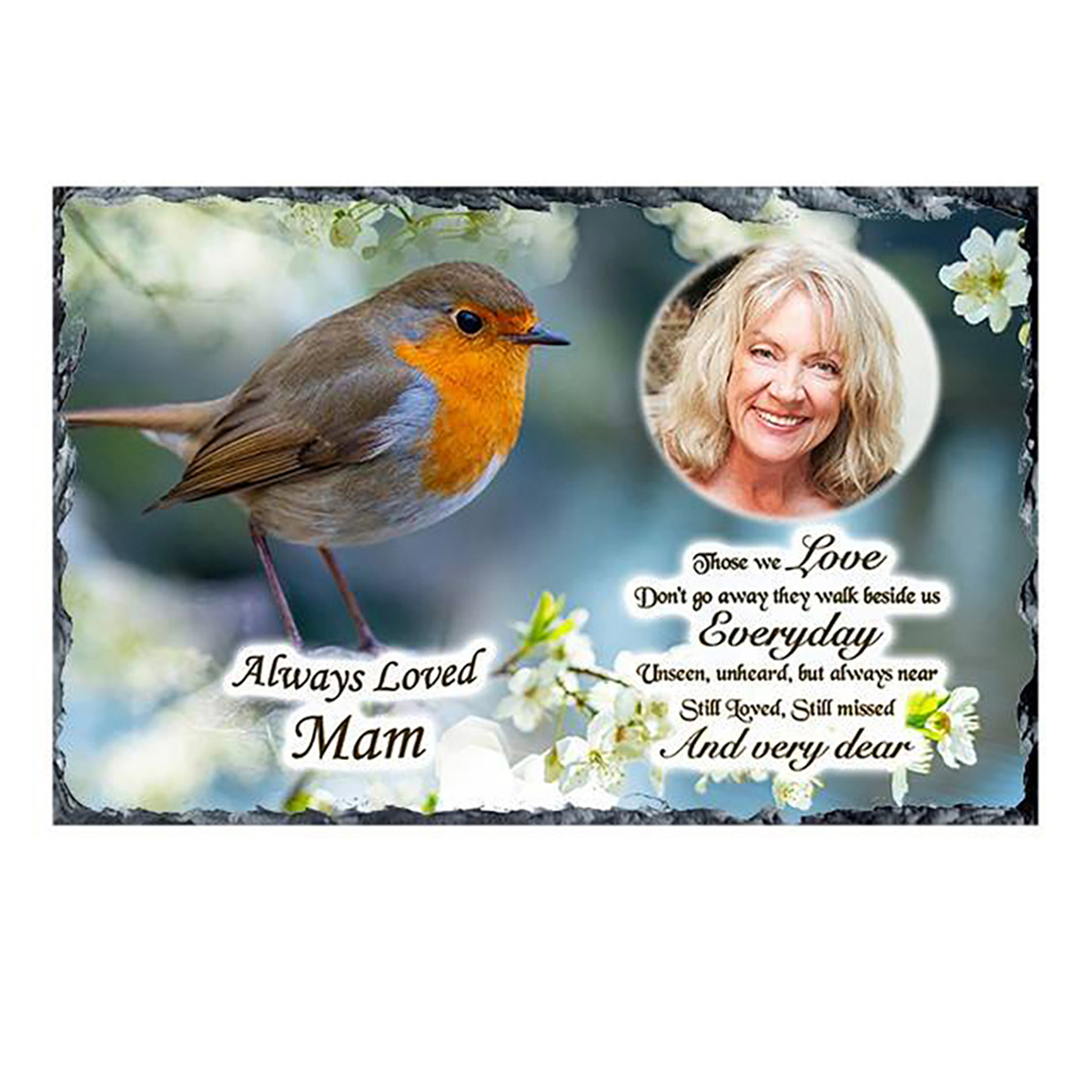 Personalsied Remembrance Slate - Robin with Photo