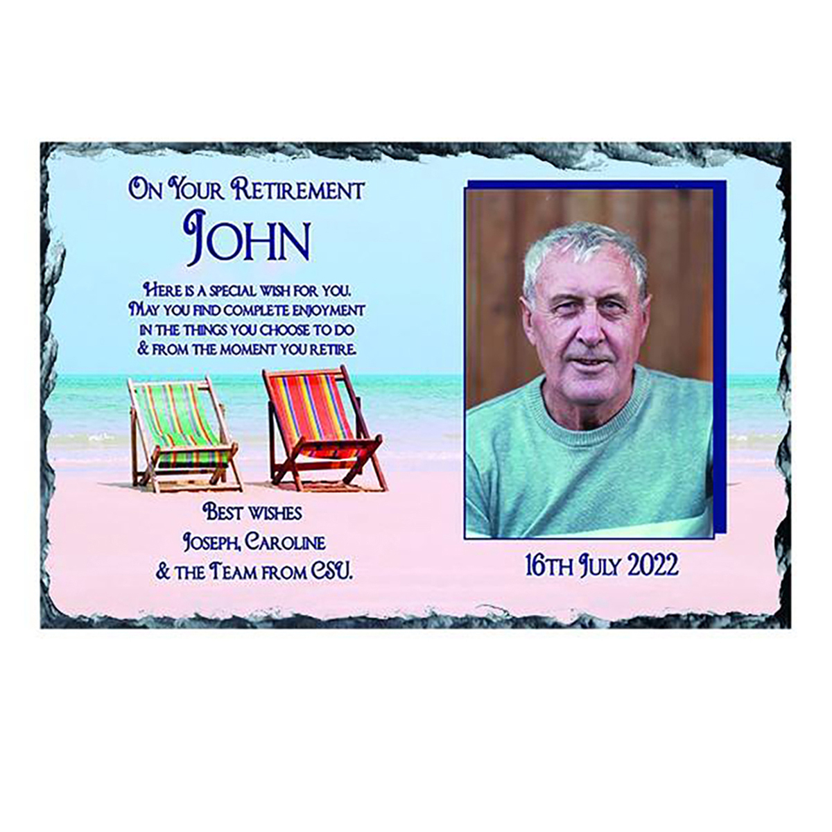 Personalsied Retirement Slate Gift - Deck Chairs with Photo