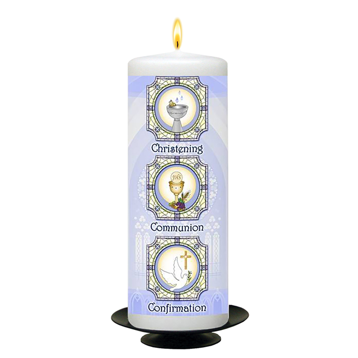 Peronsonalised Boys Christening Candle - Blue BCC Church Window