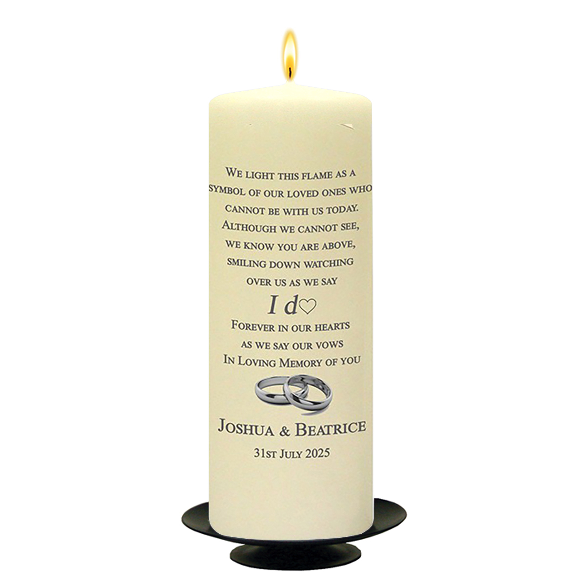 Personalised Wedding Remembrance Candle - I do Wedding Rings Silver