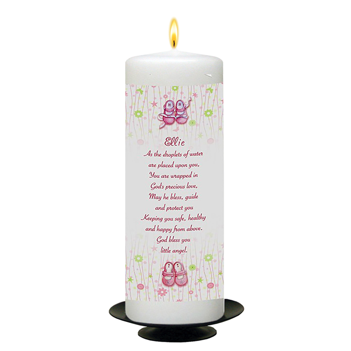 Personalised Girls Christening Candle - All Things Nice & Photo Pink