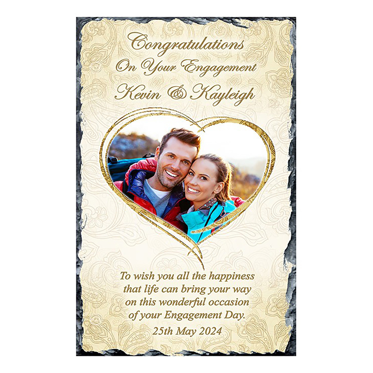 Personalsied Engagment Slate Gift - Ornate Heart with Photo