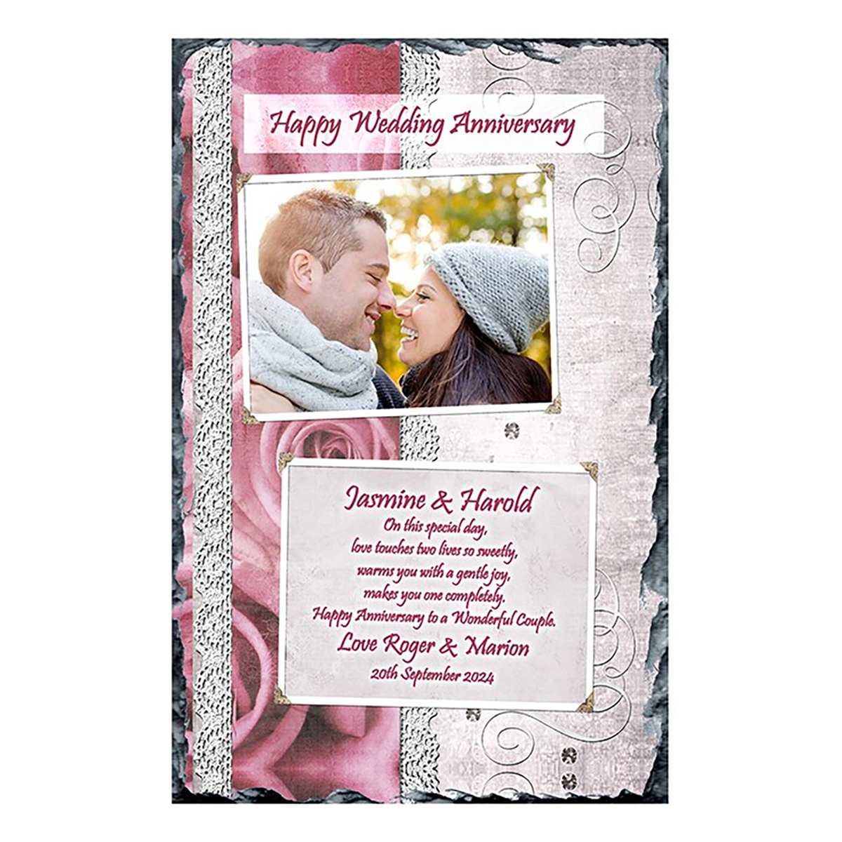 Personalised Wedding Anniversary Slate Gift - Roses & Lace