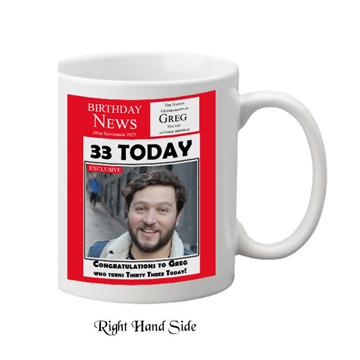 Personalised Birthday Mug Gift - Birthday News - Red with photo