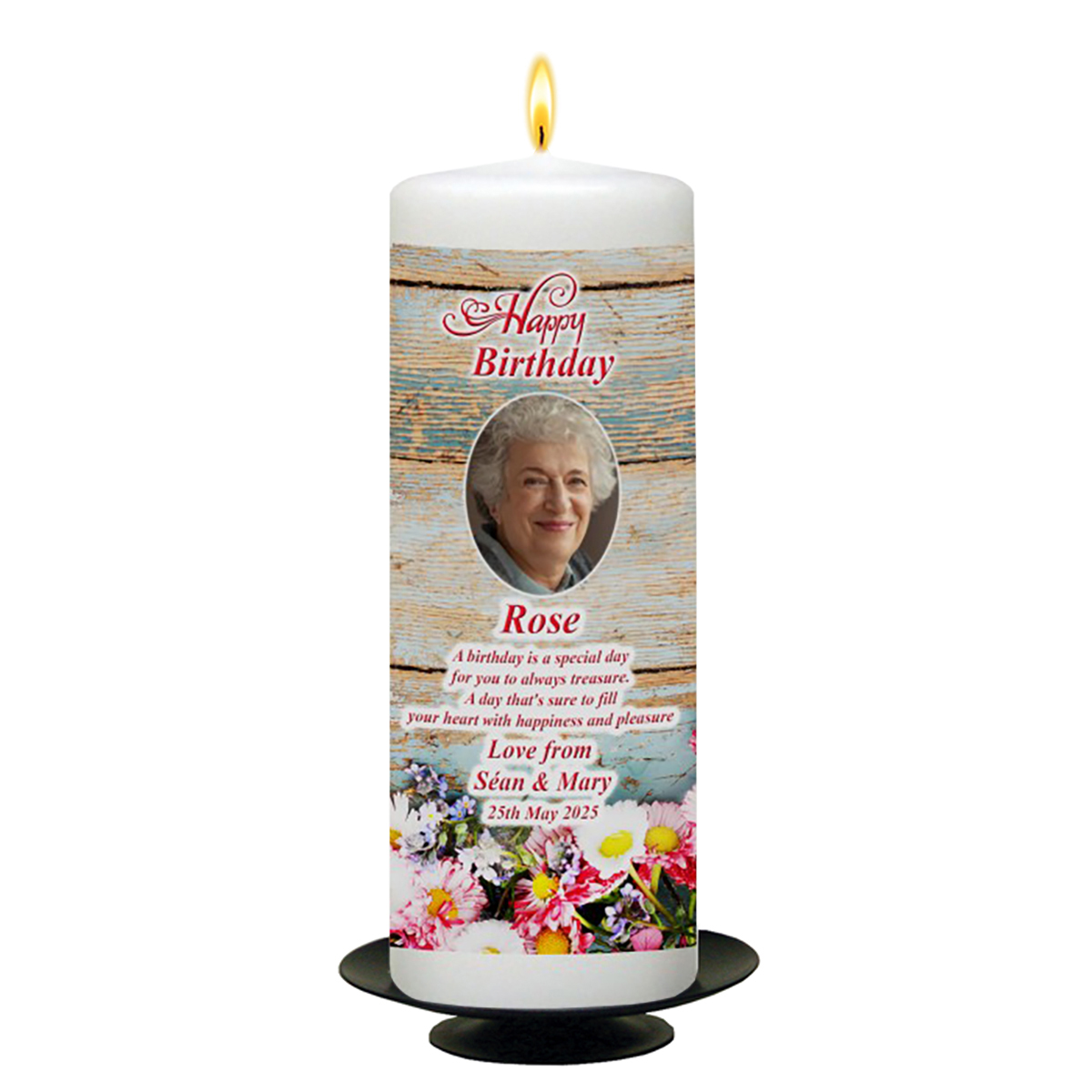 Personalised Birthday Candle - Daisy Flowers with photo