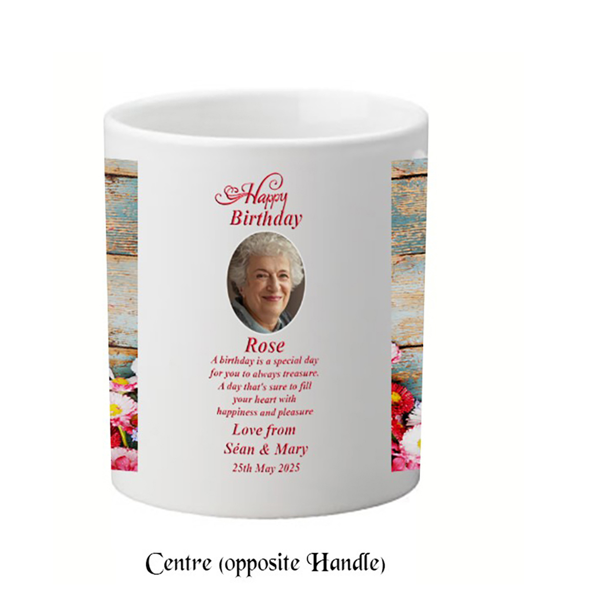 Personalised Birthday Mug Gift - Daisy Flowers with photo