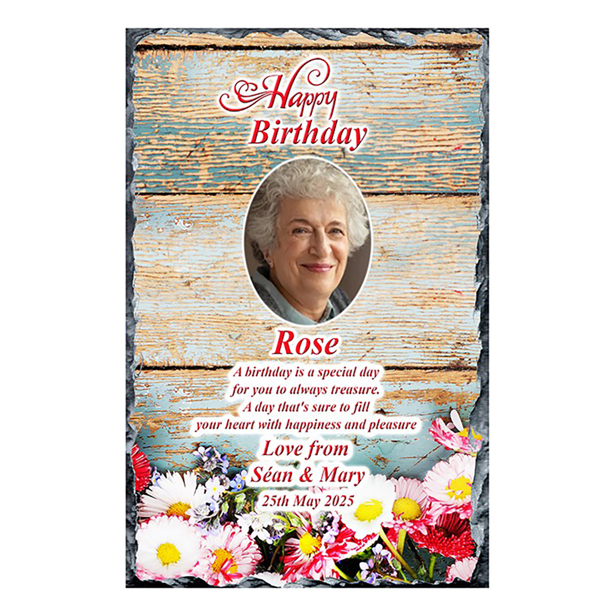 Personalsied Birthday Slate Gift - Daisy Flowers with photo