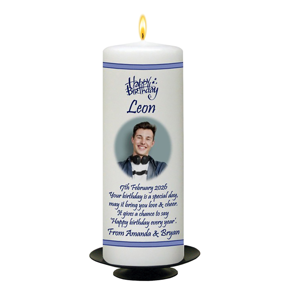 Personalised Birthday Candle - Blue Stars with photo