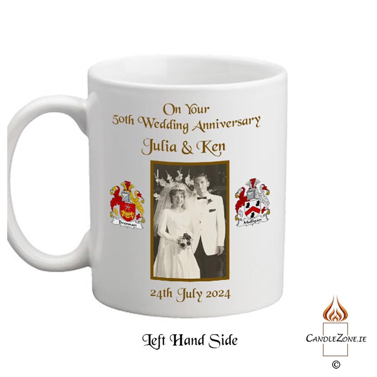 Personalised Wedding Annversary Mug - Any Anniversary Crest (Gold Script)