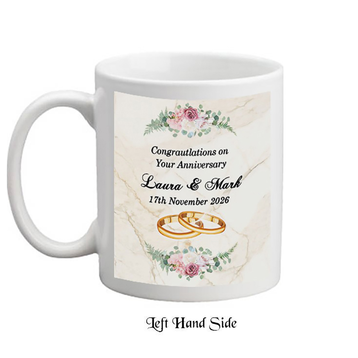 Personalised Mug Gift - Elegant Flowers & Rings