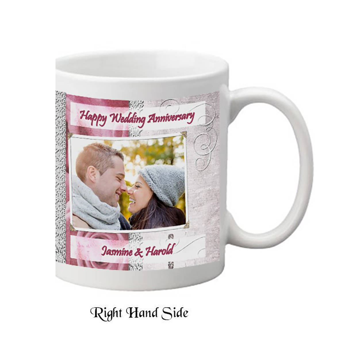 Personalised Wedding Anniversary Mug Gift - Roses & Lace with Photo