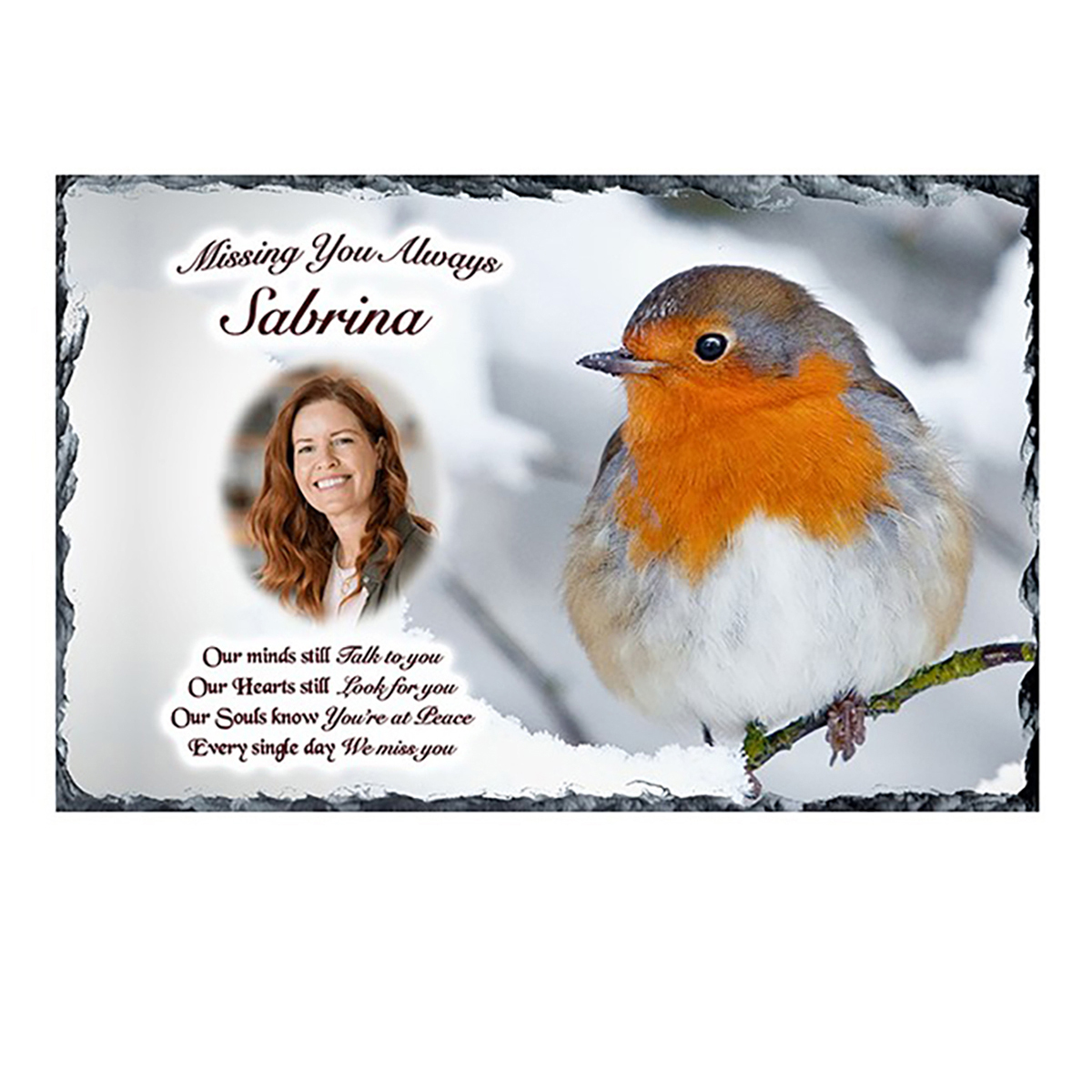 Personalised Christmas Remembrance Slate - Robin & Snow with Photo