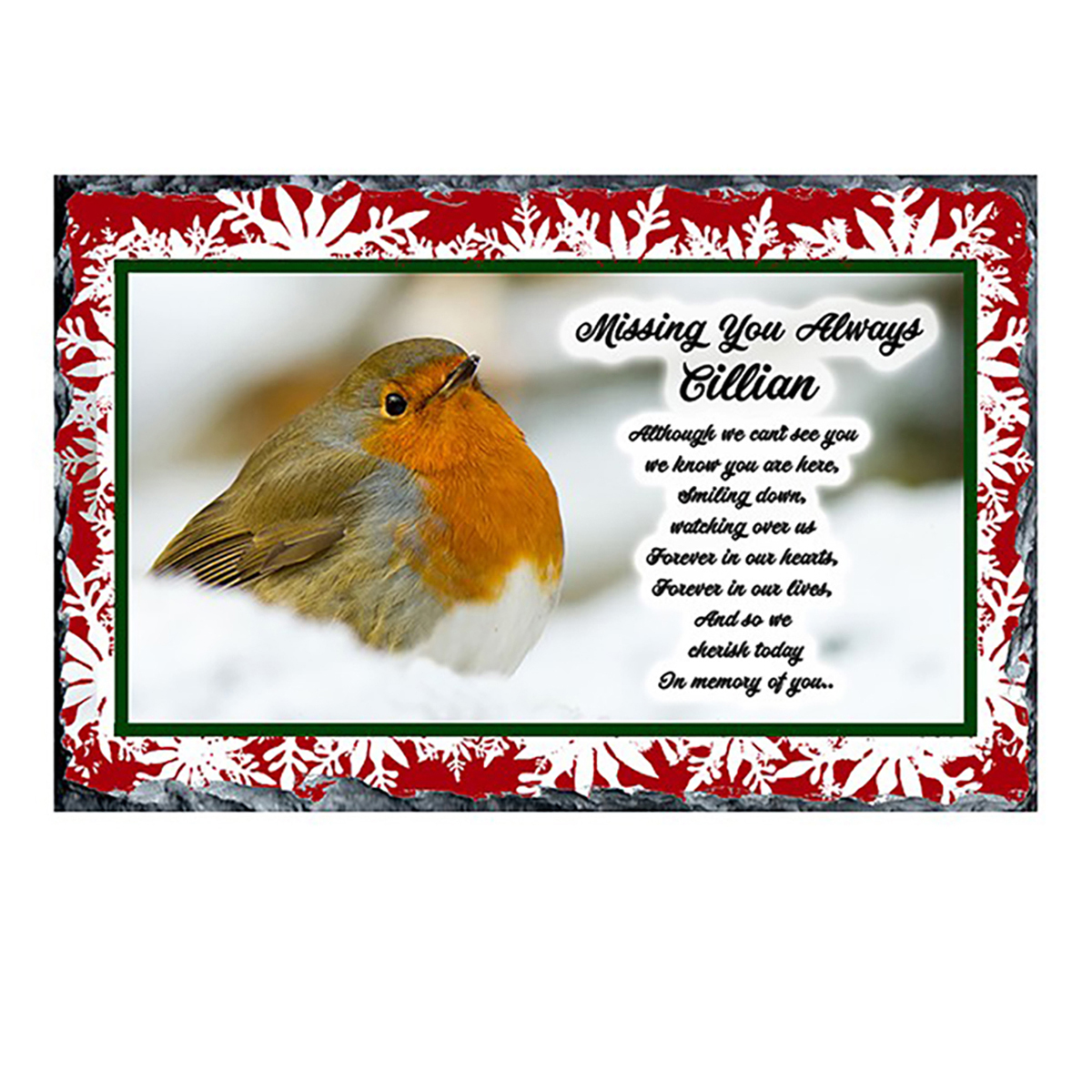 Personalised Christmas Remembrance Slate - Border Robin