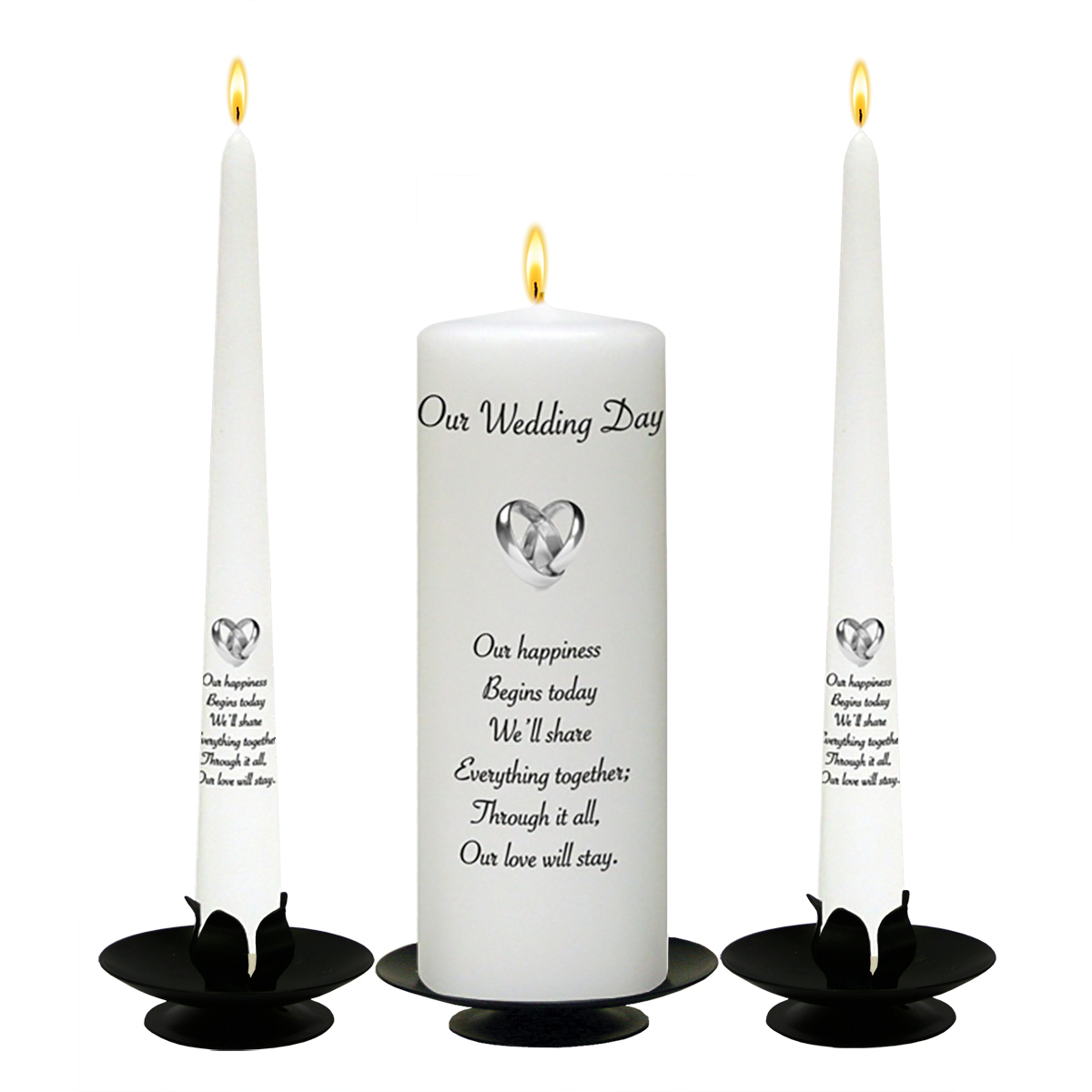 Personalised Wedding Candles - Rings Entwined Silver