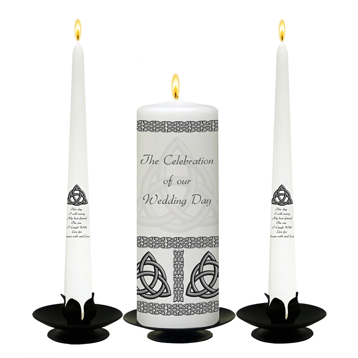 Personalised Wedding Candles - Trinity Knot Silver