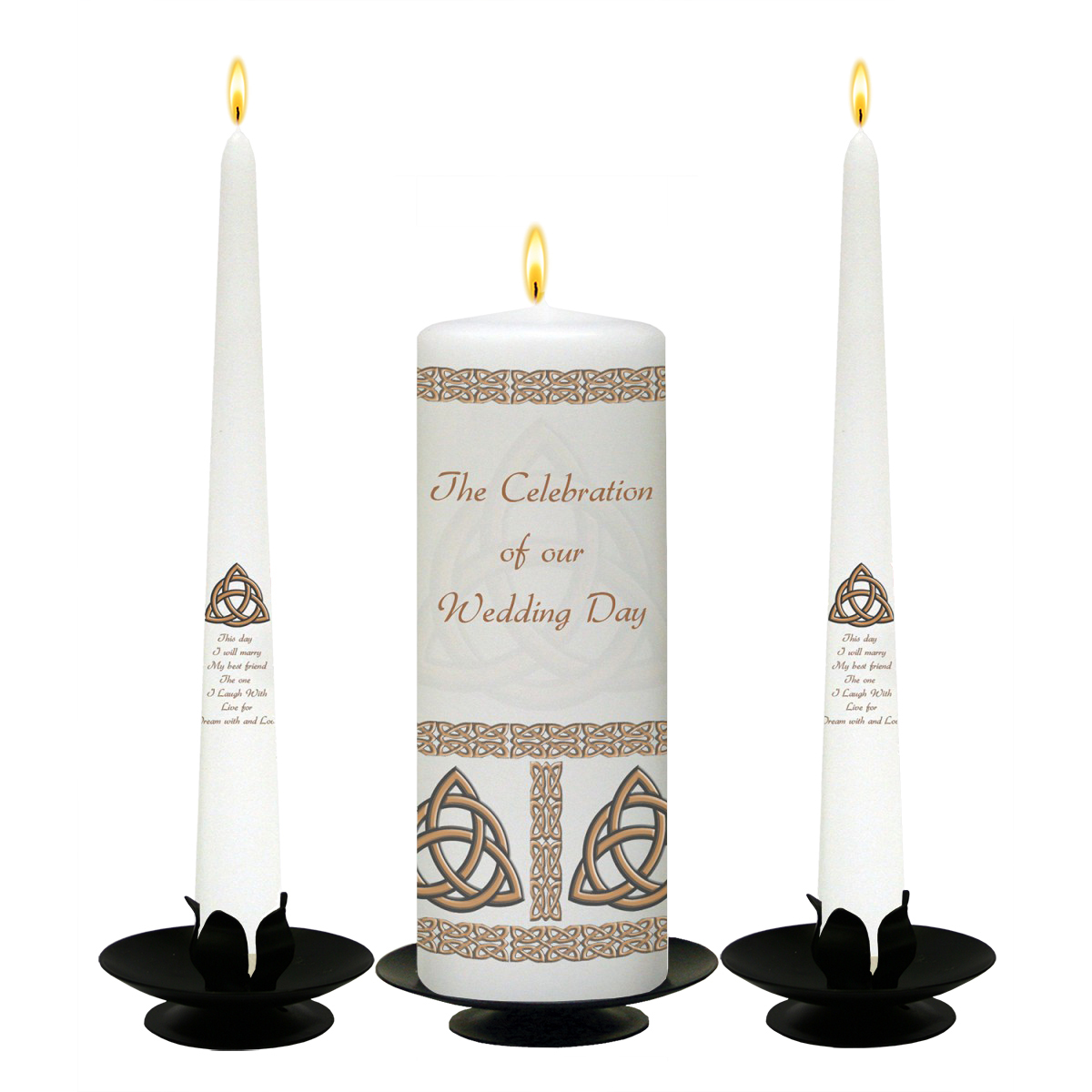 Personalised Wedding Candles - Trinity Knot Gold
